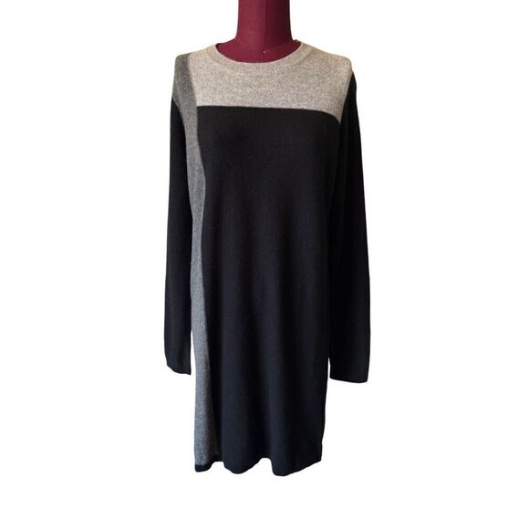 Vince Cashmere Colorblock Sweater Dress size M Black Gray Long Sleeve - Picture 2 of 9